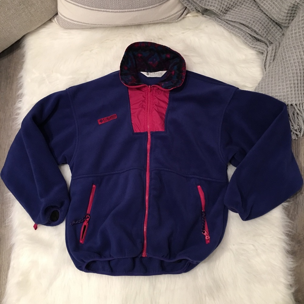 Columbia Blue Vintage Retro Full Zip Fleece Jacket